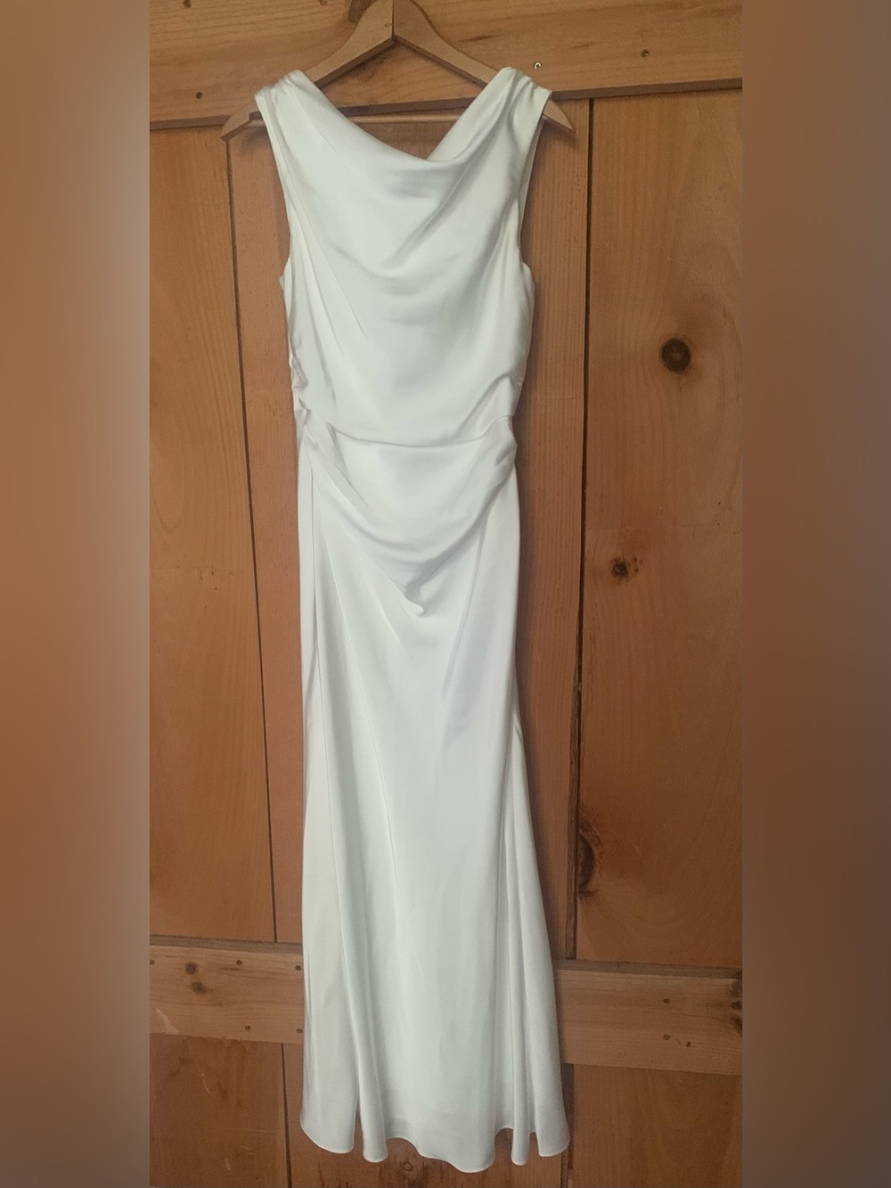 Azazie White Drape-Back Keiryn gown